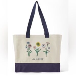 Life is Good Floral Canvas Tote Bag